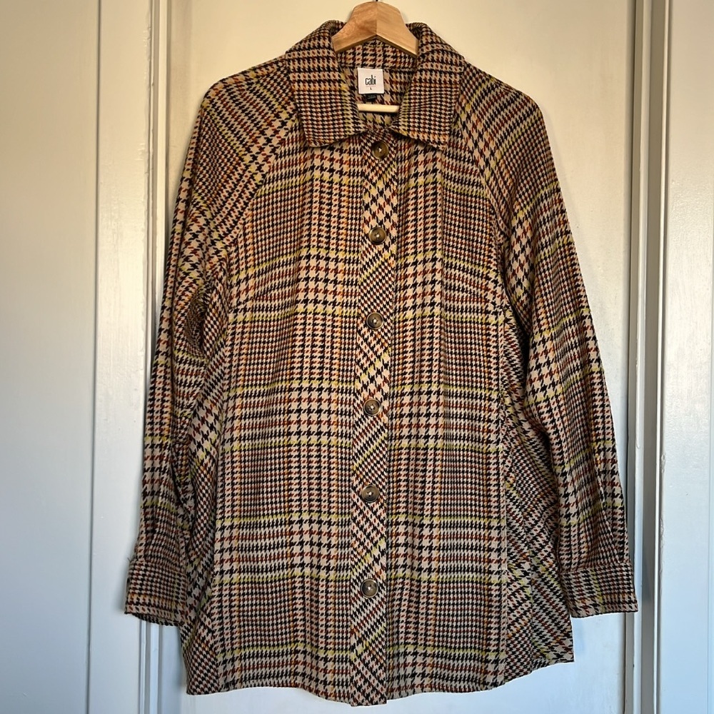 Cabi Yorkshire Shacket Women's Large Brown Houndstooth Plaid Sherlock Jacket